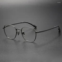 サングラスフレーム最高品質の手作りチタン処方メガネ男性女性ポリゴン小型サイズの眼鏡フレームアイウェア