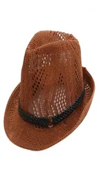 Baretten Zomerhoed Panama Hoeden Hol Stro Voor Mannen Vrouwen Lederen Lint Grote Rand Zon Strand Jazz Cap Fedora3852263