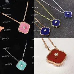 Модные классические ювелирные изделия ожерелья 4 четырехлистный клевер Шарм розовый синий цвет с бриллиантами дизайнерские ожерелья для женщин Рождество