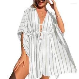 Traje de baño para mujer Ladies Beach Outing Tops Boho Loose Cover Ups Cardigan a rayas Traje de baño Blusa Vestido Resort Wear