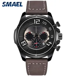 SMAEL повседневные спортивные мужские часы, лучший бренд, роскошные кожаные модные наручные часы для мужчин, SL-9075, наручные часы с хронографом, мужские 280w
