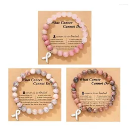 Charm Bracelets YEYULIN Natural Stone Pink Quartz Beaded Bracelet Ribbon Pendant For Women Bangles Fashion Cute Jewelry