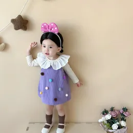 Giyim Setleri bebek kızlar 2024 İlkbahar ve Sonbahar Kore tarzı bebek yakalı gömlek renkli top kadife sundress prenses iki parçalı set