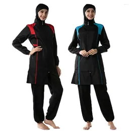 Ethnische Kleidung 3 stücke Muslimische Frauen Langarm Badeanzug Modest Burkini Islamischen Badeanzug Bademode Maillot De Bain Arabisch Reißverschluss Strand schwimmen