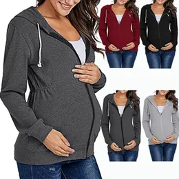 Sweat-shirts Veste pour femmes enceintes Sweat à capuche de maternité Vêtements de grossesse Femmes enceintes Allaitement Veste à capuche avec fermeture éclair