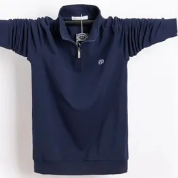 Männer Polo-Shirt Reine Baumwolle Männer Business Casual Männlichen Polo-Shirt Herbst Langarm Stehkragen Polo-Shirt Plus Größe 5XL 6XL 240103