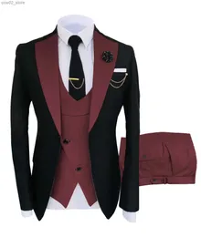 Męskie garnitury Blazers Weselne garnitury Mężczyźni Formalne 3 sztuki smoking Slim Fit Business Beige Suits Groom Champagne Tuxedos Suit (Blazer+Pants+kamizelka) Q230103