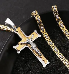 Pendant Necklaces Stainless steel Mens pendant necklaces Jesus crucifix Charm chain necklace For women Fashion Hip Hop jewelry accessories8198216