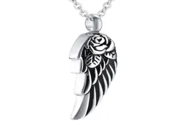 Angel Wing with Rose Cremation Urn Pendant Necklace Stainless steel Ash Pendant Memorial Keepsake Cremation Jewelry1908350