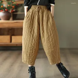 Calças femininas NINI WONDERLAND 2024 inverno retalhos mais algodão quente casual mulheres cintura elástica calças soltas senhora tornozelo comprimento