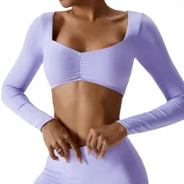 Chemises actives à manches longues, haut de Yoga pour femmes, Lycra, Sport d'entraînement, demi-tasse, chemise de Compression, violet, marron, vert, 2024