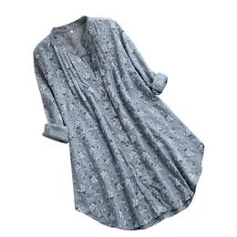 Skjortor plus storlek 5xl Womens and Bluses Vintage Floral Print V Neck Sleeve Tunic Long Blouse Casual Ladies Tops Q190517