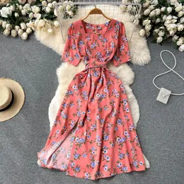 Vestidos de festa verão mulheres gola quadrada manga curta magro vestido longo chique doce floral split hem férias