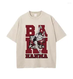 Men's T Shirts Anime Baki The Grappler Beige Was Tshirt Short Sleeve Vintage Manga Yujiro Hanma T-shirts Men Women Cotton Casual Summer