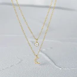 Pendants Boako Elegant Shiny Zircon Star Moon Pendant Neckalce For Women 925 Sterling Silver Double Clavicle Chain Choker Fine Jewelry