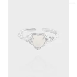 Anelli a grappolo Superficie irregolare di lusso S925 Argento sterling Pieghe spine Anello cuore amore Agata Aperto ridimensionabile Bague Femme