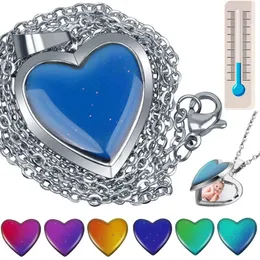 Heart shaped Heart shaped Lock Necklace Color Change Necklace Temperature Heart shaped Stainless Steel Love Shape Photo Pendant Necklace Jewelry 240104