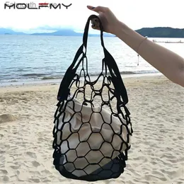 Bolsas de noche Verano INS Moda caliente Ahueca hacia fuera el bolso de las mujeres Forma de red Bolsa de celosía Compuesto Estilo coreano Playa Tejido Casual Tote Q240104