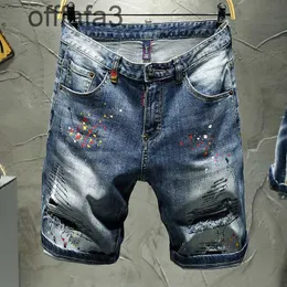 Pantaloni da uomo jeans viola 2020 estate coreana slim trendy da uomo a cinque punti con fori ricamati pantaloni bianchi con vernice dipinta a mano