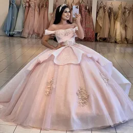 Eleaggnt Pink Quinceanera sukienka 2024 Glitter Meksykańskie Vestido de 15 anos Applique Freading Sweet 16 Birthday Party Sukienka Pageant Miss Miss