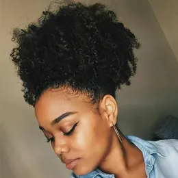 Rabo de cavalo Curto Alto Rabo de Cavalo Postiços Não Processados Cabelo Virgem Brasileiro Kinky Curly Extensões de Rabo de Cavalo 120g Afro Ponytail para Preto