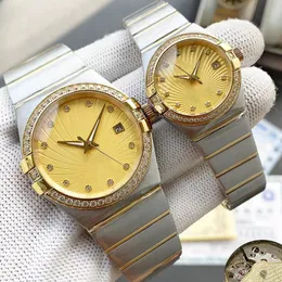 Пара роскошных дизайнерских часов Мужские 38 мм Женские 28 мм бриллиантовые часы с ремешком из нержавеющей стали Часы Montre de Luxe Модельерские часы высокого качества