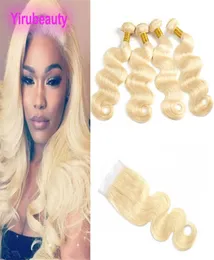 Malaysian Human Hair 10A Body Wave Blonde 613 4 Bundles With 4X4 Lace Closure Middle Three Part 613 Color 5 Pieces One Set7044903