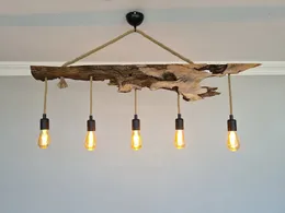 Luminária rústica para ilha de cozinha, luz de teto de madeira da fazenda