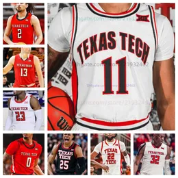 Custopzied Texas Tech Ttu College Basketball Jersey Custom Dowolne imię Numer Men Men Kobiet Jersour Jerseys All Sichled 22 Warren Washington Eemeli Yalaho Kerwin Walton