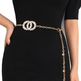 Gürtel Mode elegante Damen Metall Verstellbare dünne Taillenkette Frauen Armband Kleid Gürtel Perle Dekorative Kleiderzubehör270i
