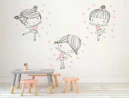 3pcs/세트 귀여운 발레 여자 춤 벽 스티커 재미있는 만화 댄서 벽 데칼 아이 방 침실 홈 장식 JH2017 Y2001034018630