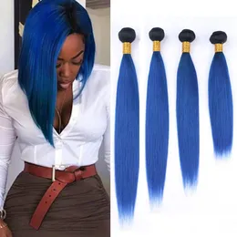 Tressen #1B Blue Ombre Glattes Echthaar Bundles Schwarz und Dunkelblau Ombre Brasilianisches Reines Haar Webt Two Tone Human Hair Weft Extensi