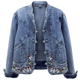 Women Jeans Jacket Spring Autumn Clothing broderade korta denimjackor Kvinnlig BASIC PACK Lång ärm Ytterkläder 3XL 240122