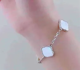 925 Silver Fashion Classic 4 Four Clover Leaf 5 MOS Charm Armband Bangle Chain 18K Gold Agate Shell Mor-of-Pearl för Women343T3384682