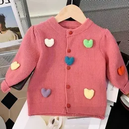 Mädchen stereo bunte Liebe Herz Applikation Strickjacke Valentinstag Kinder Strickpullover outwear Kinder Rundkragen Langarm outwear Z6496