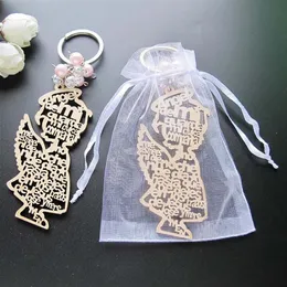 Keychains Lanyards 12pcs 침례 목재 디자인 Keychain kavors with angel for girl pink recuerdos de bautizo ristional with angotz305w