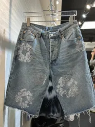 Pantaloni per jeans a stampa completa di fiori oversize streetwear maschi e donne lacrime in denim lacrime
