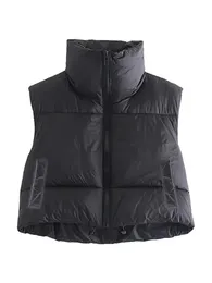 Women Winter Warm Crop Waistcoat Sleeveless Stand Collar Double Sided Lightweight Puffer Vest 240105