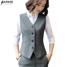 Westen Naviu Neue Mode Business Schlank Grau Plaid Frauen Weste OL V-ausschnitt Formale Büro Damen Baumwolle Mantel Arbeit Uniformen