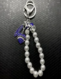 سلاسل المفاتيح Zeta Phi Beta Sorority Society Rhinestone Heartshaped Metal Pendant White Bead Chain Key Ring1865088