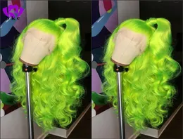 Peluca de color verde manzana con parte ondulada larga natural, pelucas delanteras de encaje sintético sin pegamento de alta densidad para mujer, maquillaje de fiesta cosplay9834690