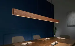 楕円形の線形サスペンションシャンデリア木製LEDシャンデリア線形照明ハンギングライトレストランライト