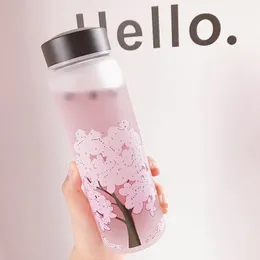 420/600/1000ML Cherry Gradient Color Glass Water Bottle Cute Fashion Sport Drink Bottles Gift Cups for Kids Girl Student 240104