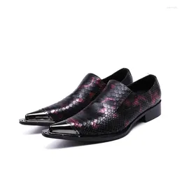 Dress Shoes Men Business Iron Pointy Patent Leather Loafers Snake Skin Handmade Formal Oxford Zapatos Para Hombre