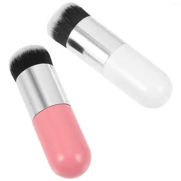 Pennelli per trucco 2 pezzi Chubby Pier Brush Fondotinta Liquido da viaggio Blush Fibre artificiali Cosmetici