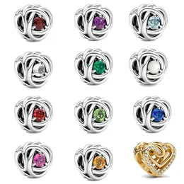 925 Bunte Diamanten Geburtsstein Charms Liebesherz Perlen Partyschmuck Niedlicher Anhänger DIY passend für Pandoras Armband Halskette für Frauen High-End-Designer-Schmuckgeschenk