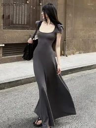 Vestidos casuais colarinho quadrado mulheres estilo francês tornozelo comprimento temperamento simples moda verão ulzzang clássico chique jovem