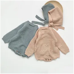 Rompers Autumn Winter Baby Girl Knit Clothes Born Girls Knitted Jumpsuitaddhat Toddler Long Sleeves Bodysuits1 Drop Delivery Dh1Ka