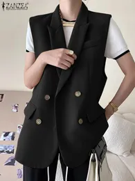 ZANZEA Women Sleeveless Casual Blazer Fashion Vests Korean Style 2023 Elegant Lapel Suit Coats Oversize OL Black 240119
