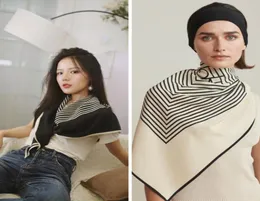新しい多機能幾何学的シルクスカーフストライプ印刷模倣スカーフ女性の日焼け止めショール大四角いスカーフ黒い白903236399
